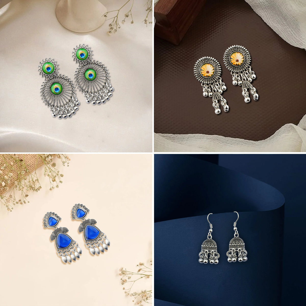 Ishq-E-Jhumka Set Of 12 Oxidized Designer Jhumka Earrings With Jewelry Box