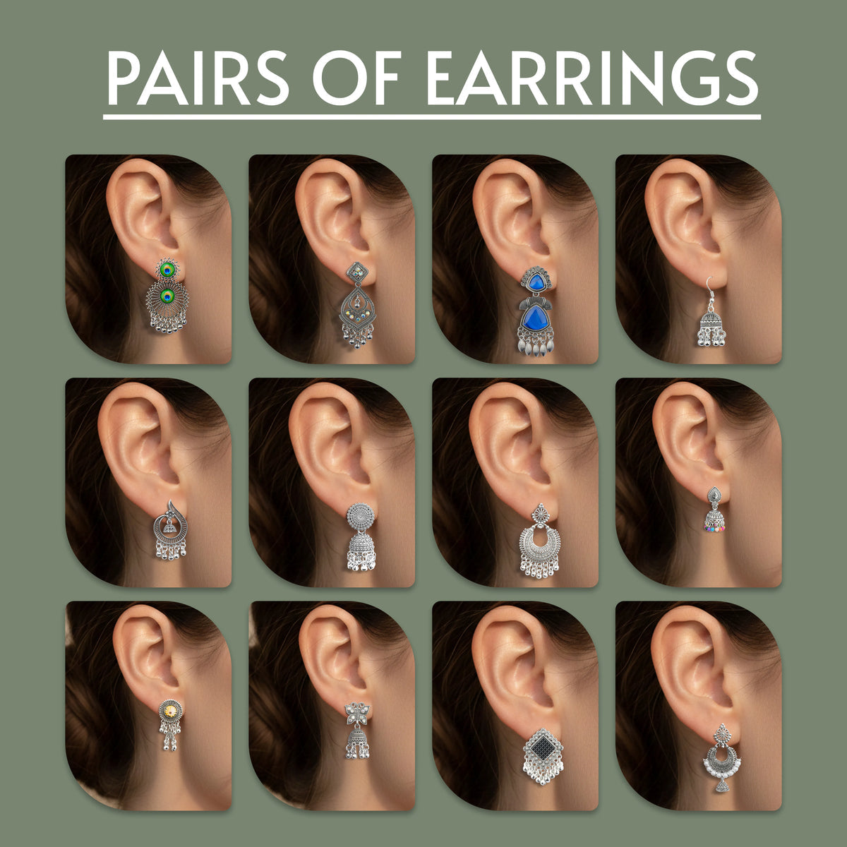 Ishq-E-Jhumka Set Of 12 Oxidized Designer Jhumka Earrings With Jewelry Box